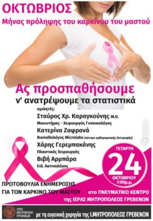 Τετάρτη 24 Οκτωβρίου: Ενημερωτική Ομιλία για την Πρόληψη κατά του καρκίνου του Μαστού