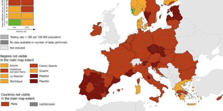 Τέλος το «πράσινο» για την Ελλάδα στον χάρτη του ECDC: «Κόκκινη» η Στερεά