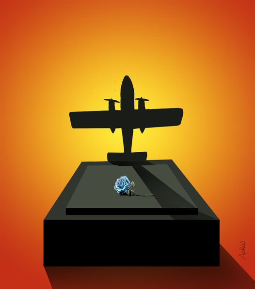 Το σκίτσο του Αρκά προς τιμήν των δύο πιλότων του Canadair