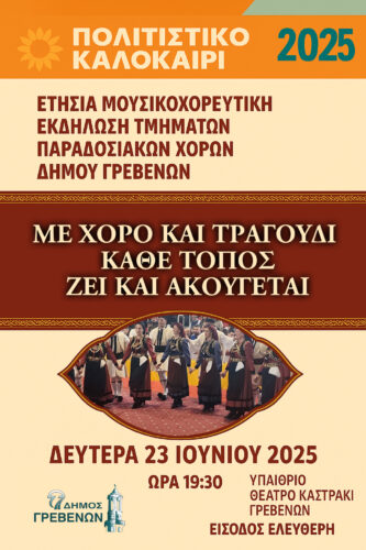 Στις 23 Ιουνίου 2025 η ετήσια παράσταση του Τμήματος Παραδοσιακών Χορών του Δήμου Γρεβενών